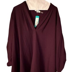 Calvin Klein V-Neck Roll Sleeve Blouse size 2X New with tags color Cranberry